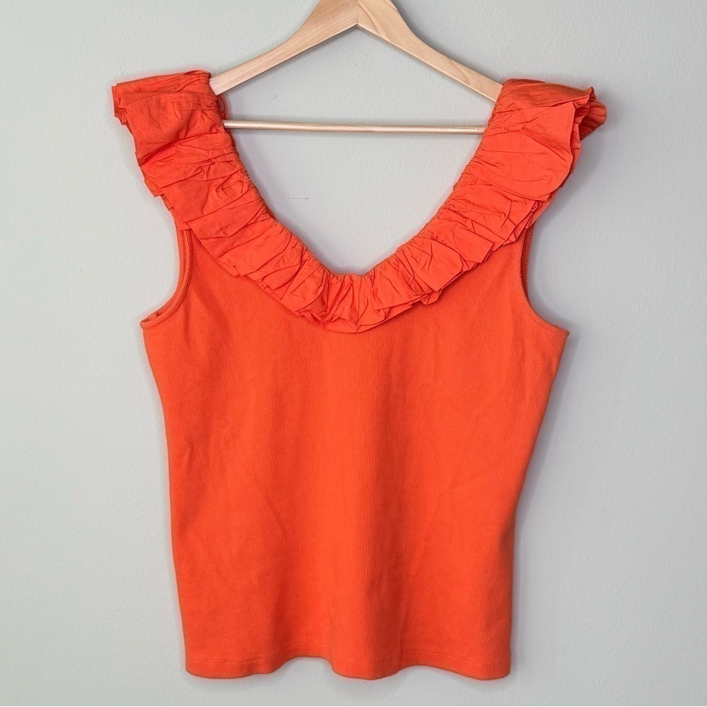 Maeve Anthropologie Ruffled V-Neck Top in Orange Size XL NWOT